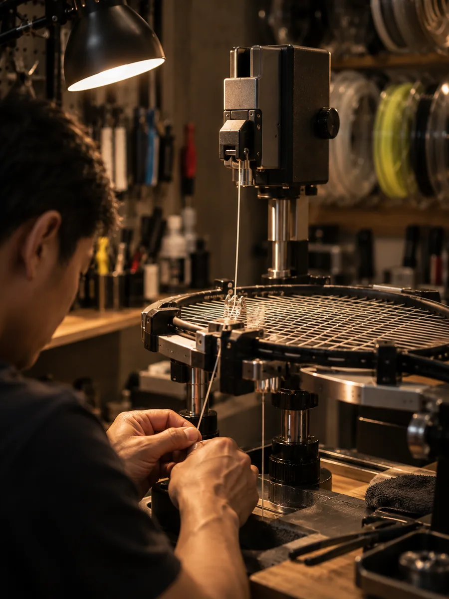 Stringing detail, vertical hands and tension head