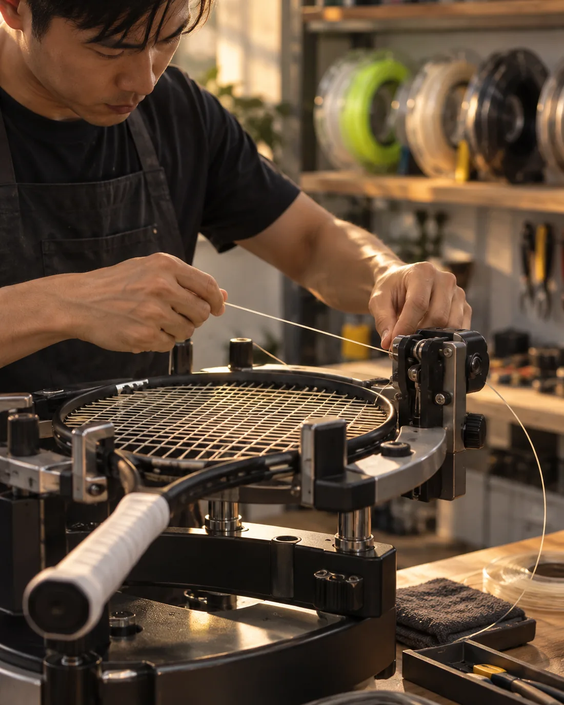 Stringing machine close-up
