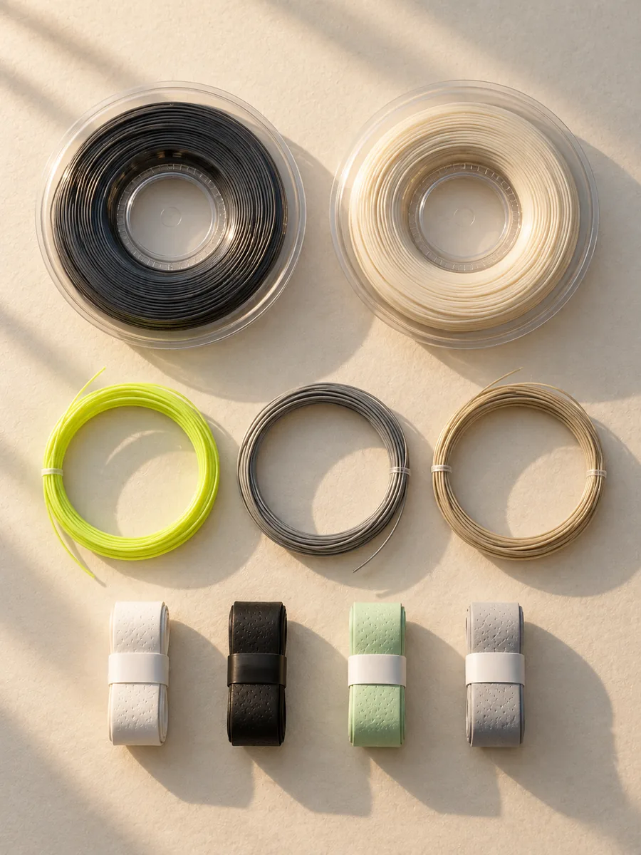 String reels and grip rolls, flat lay